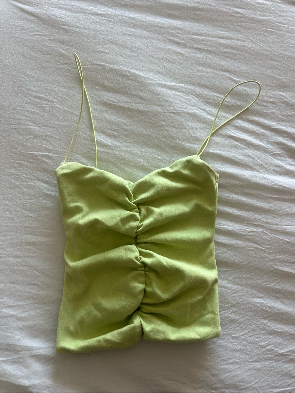 Zara Lime Green Ruched Spaghetti Strap Cami